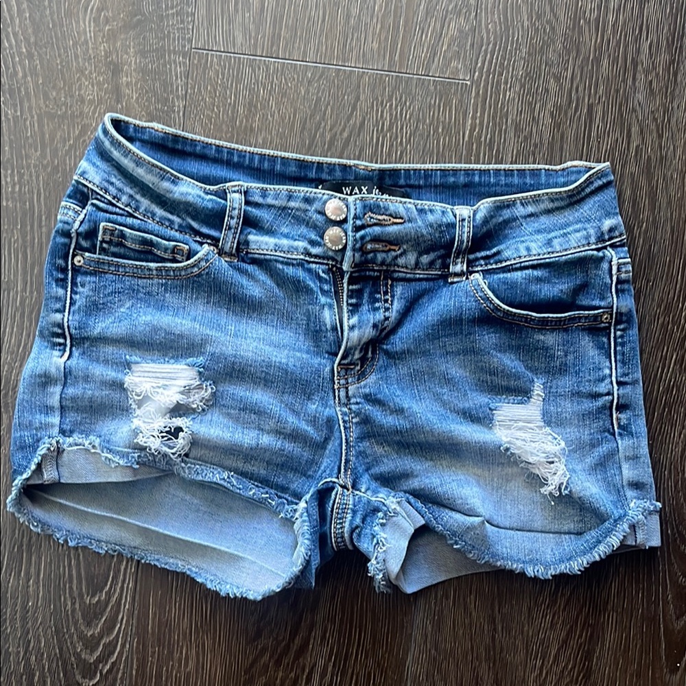 Wax Jean Blue Distressed Jean Shorts